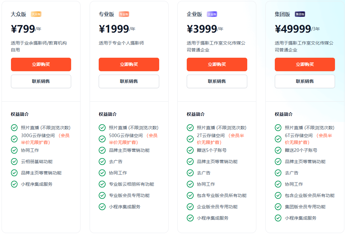 享像派不同等级会员价格